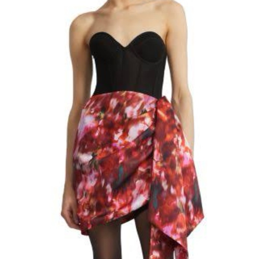 *NWT* BCBGMaxAzria Strapless Black and Red Floral Dress